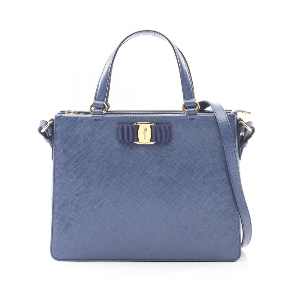 Salvatore Ferragamo Vara Ribbon Leather Shoulder Bag Blue